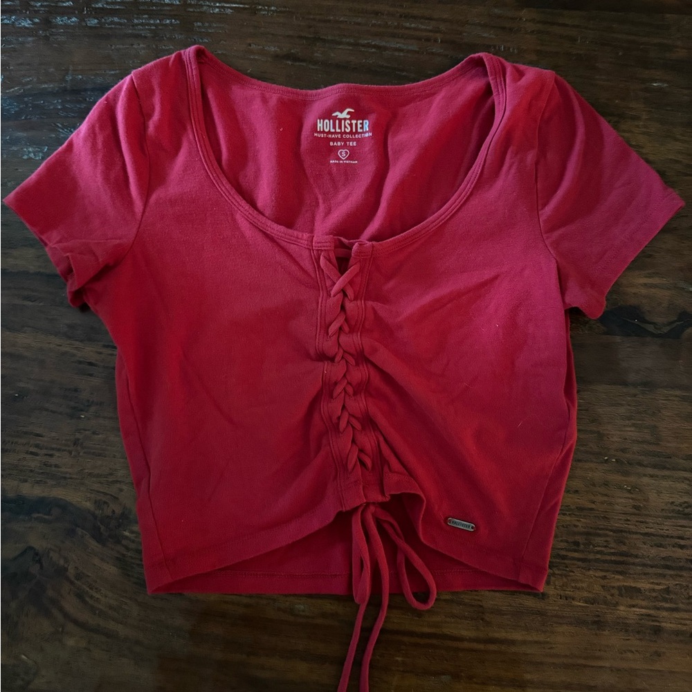 Hollister Pink Tie Front Crop T-Shirt